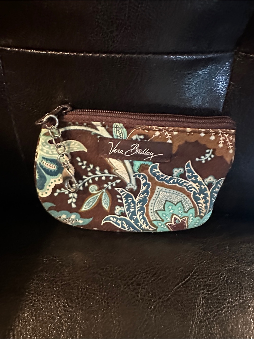 Vera Bradley Brown Paisley Coin Pouch with Teal Accents